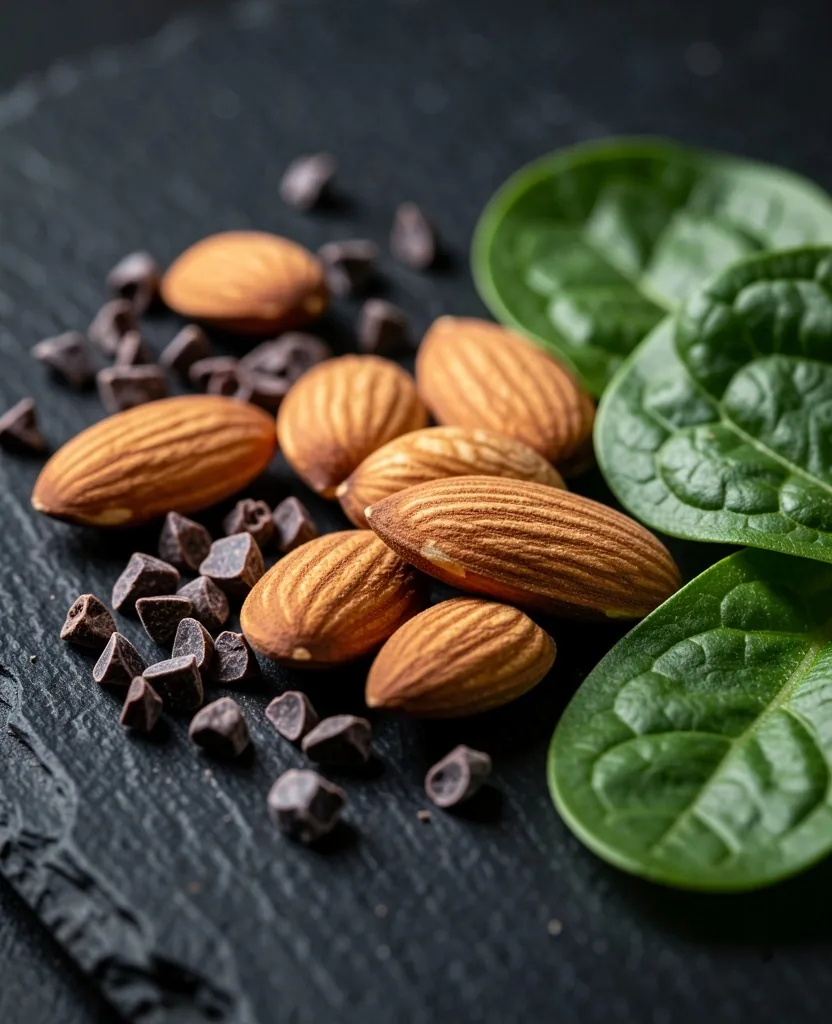 Magnesium-rich foods on a dark surface
