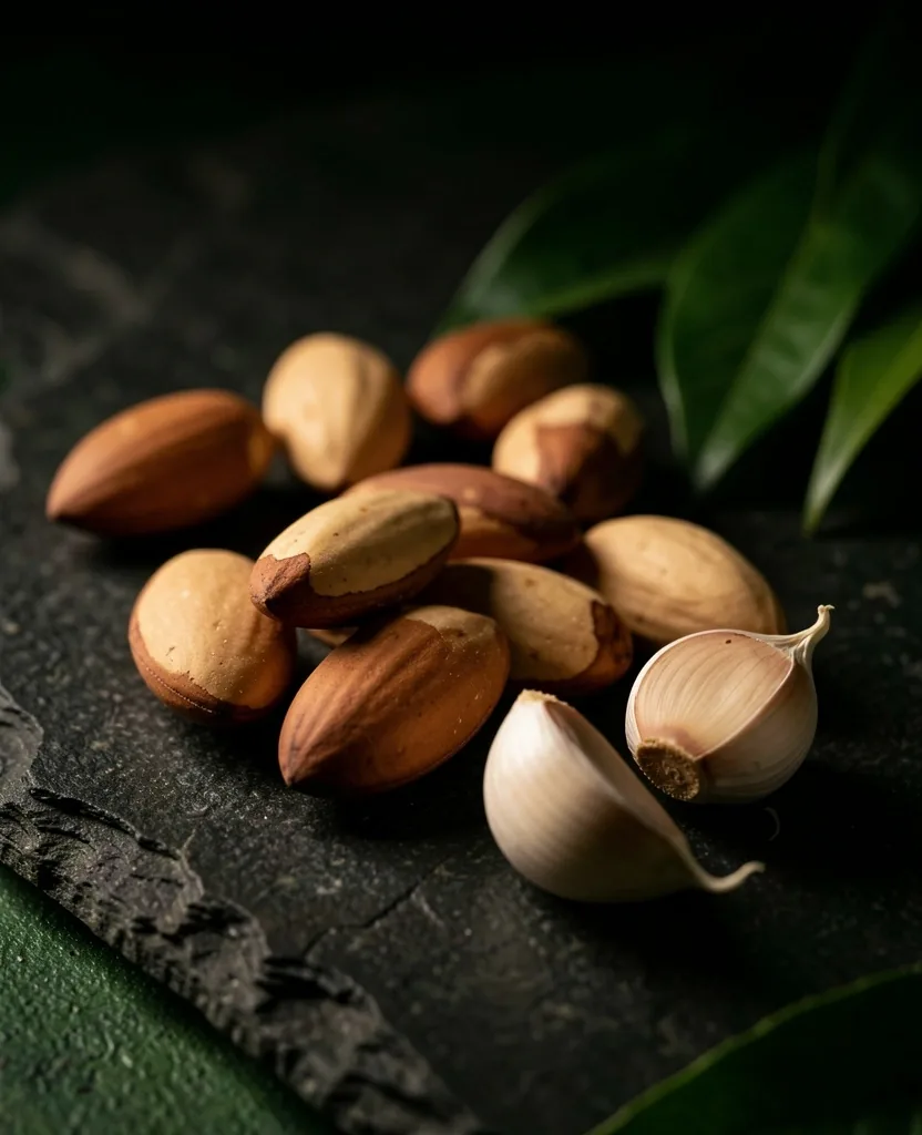 Selenium-rich foods on a dark surface