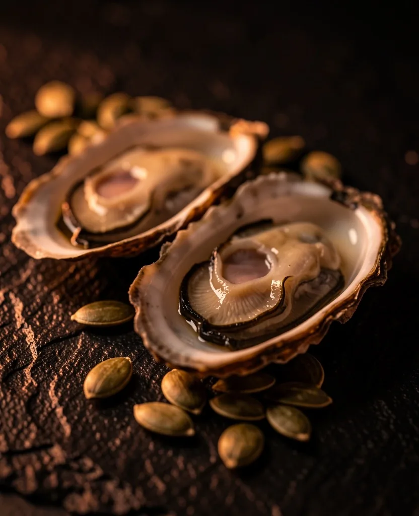Zinc-rich foods on a dark surface