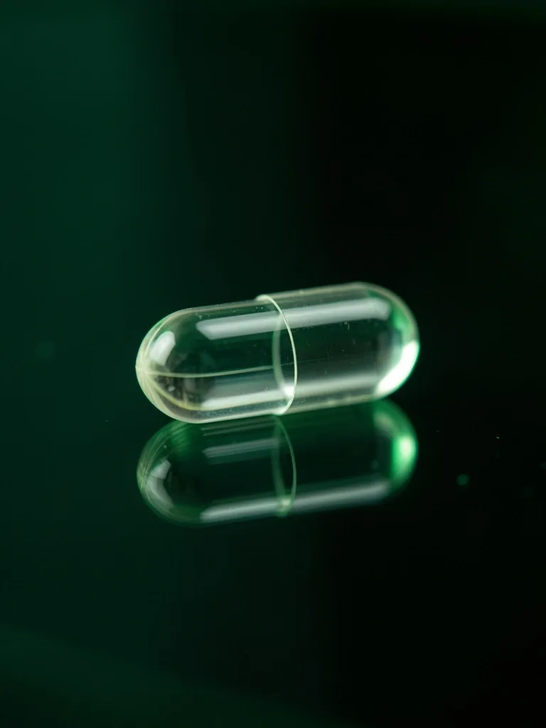 Botanical capsule on glass surface