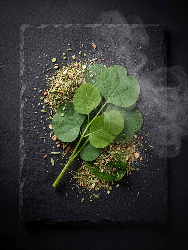Fresh herbal leaves on stone