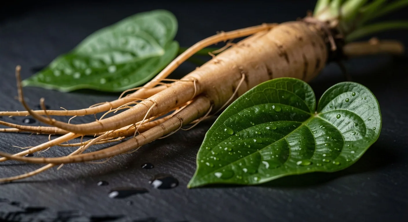 Fresh botanical ingredients on a dark surface