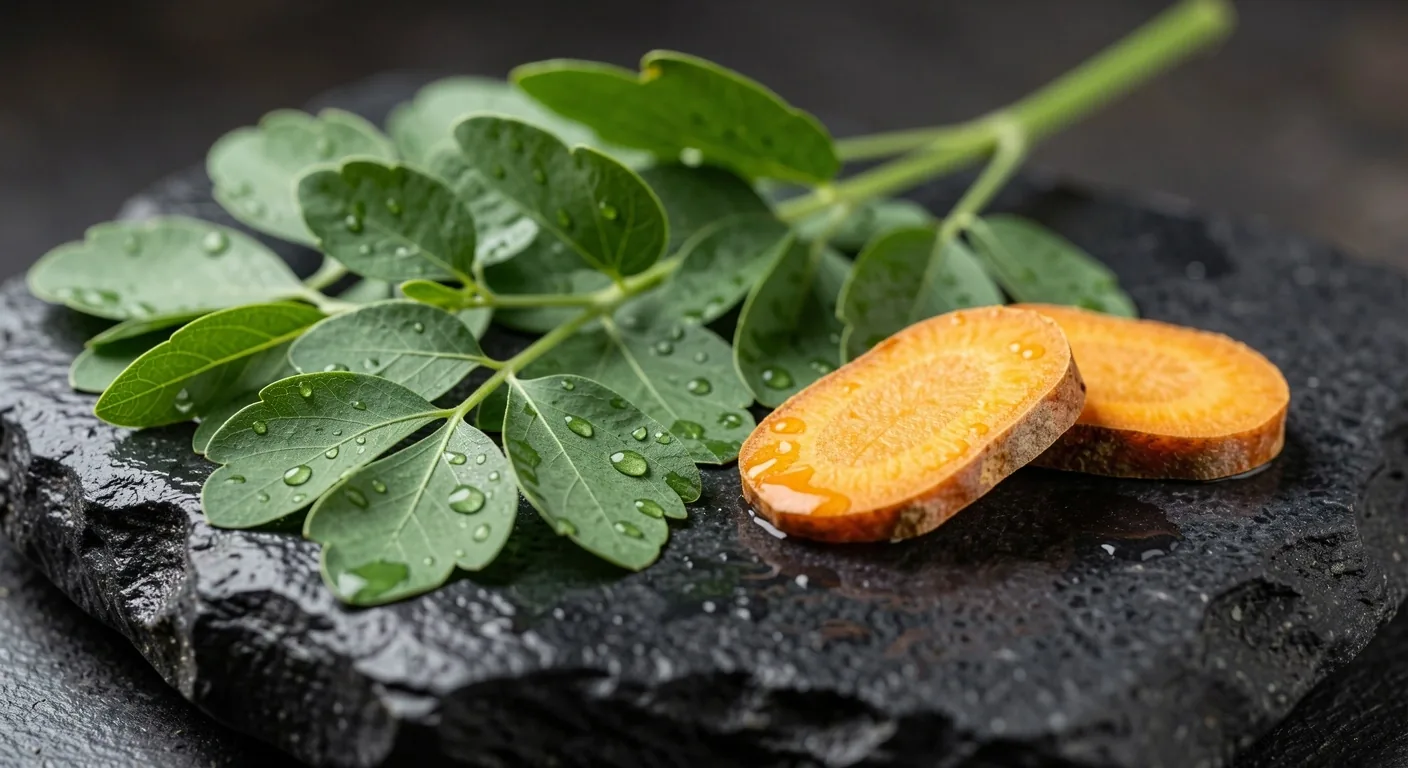 Fresh Indonesian botanicals and herbs on a dark surface