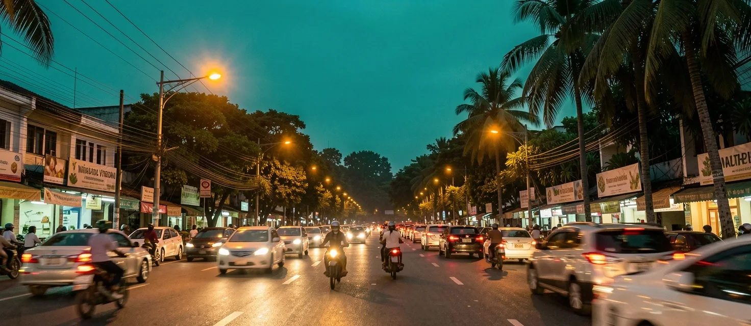 Medan city street at dusk