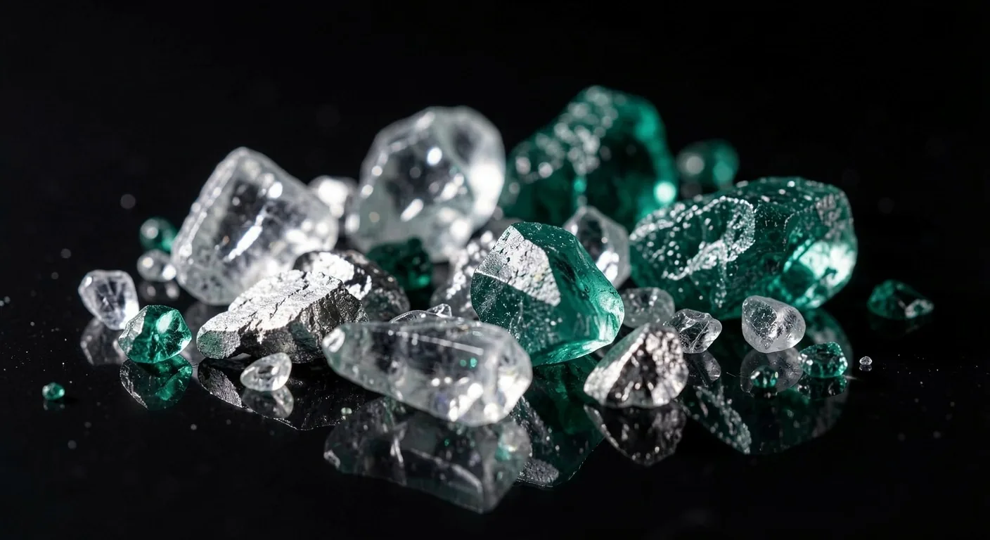 Magnesium and zinc mineral crystals on dark surface
