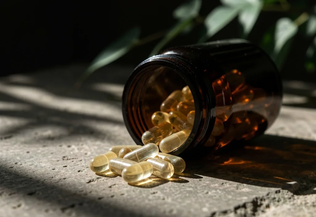 Multi-vitamin capsules in amber jar